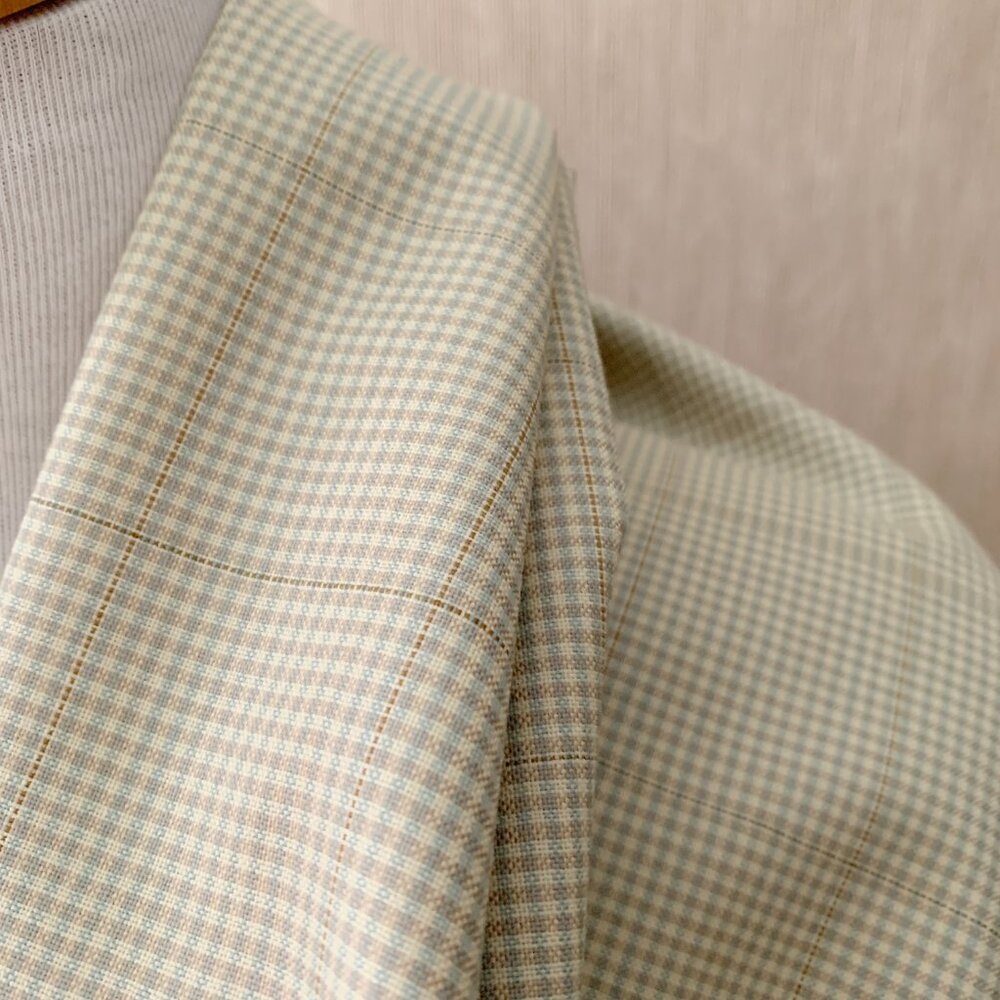 Pure Wool Taupe Blue Check Dibiella & Loro Piana Luxury Designer Fabric - Picture 6 of 14